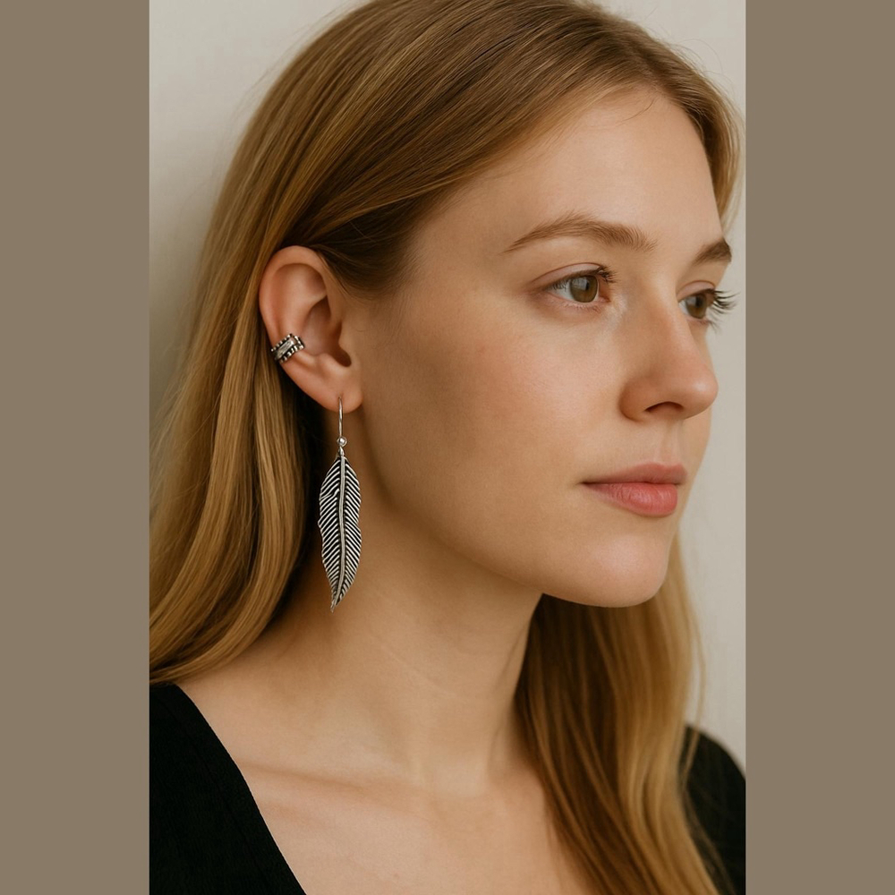 Unbranded Silver Feather Drop Earrings One Size